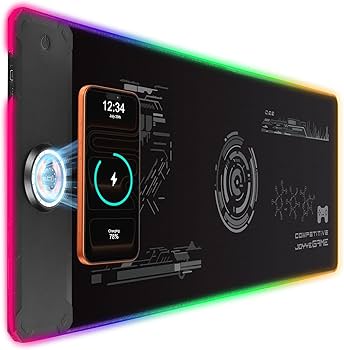 Large Gaming Mouse Pad with Magnetic Wireless Charger 15W Fast Charging, RGB Light LED Mousepad Desk Mat, Smooth Surface, Anti-Slip Rubber Base, Keyboard Pad for Gaming, MacBook, PC, Laptop – Black