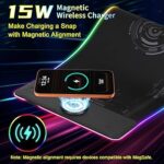 Large Gaming Mouse Pad with Magnetic Wireless Charger 15W Fast Charging, RGB Light LED Mousepad Desk Mat, Smooth Surface, Anti-Slip Rubber Base, Keyboard Pad for Gaming, MacBook, PC, Laptop – Black
