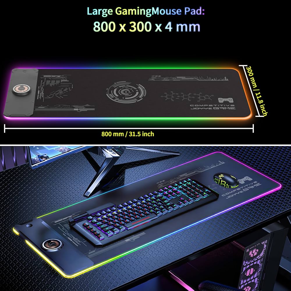 Large Gaming Mouse Pad with Magnetic Wireless Charger 15W Fast Charging, RGB Light LED Mousepad Desk Mat, Smooth Surface, Anti-Slip Rubber Base, Keyboard Pad for Gaming, MacBook, PC, Laptop – Black