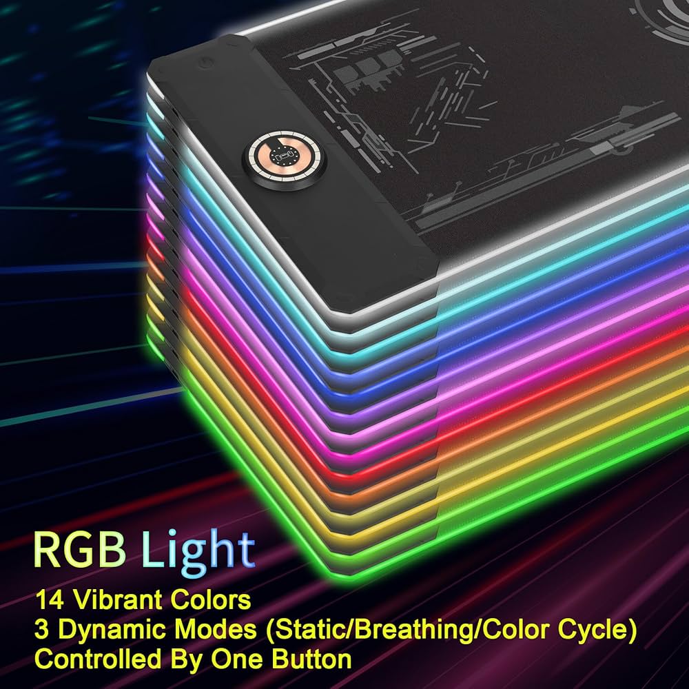 Large Gaming Mouse Pad with Magnetic Wireless Charger 15W Fast Charging, RGB Light LED Mousepad Desk Mat, Smooth Surface, Anti-Slip Rubber Base, Keyboard Pad for Gaming, MacBook, PC, Laptop – Black