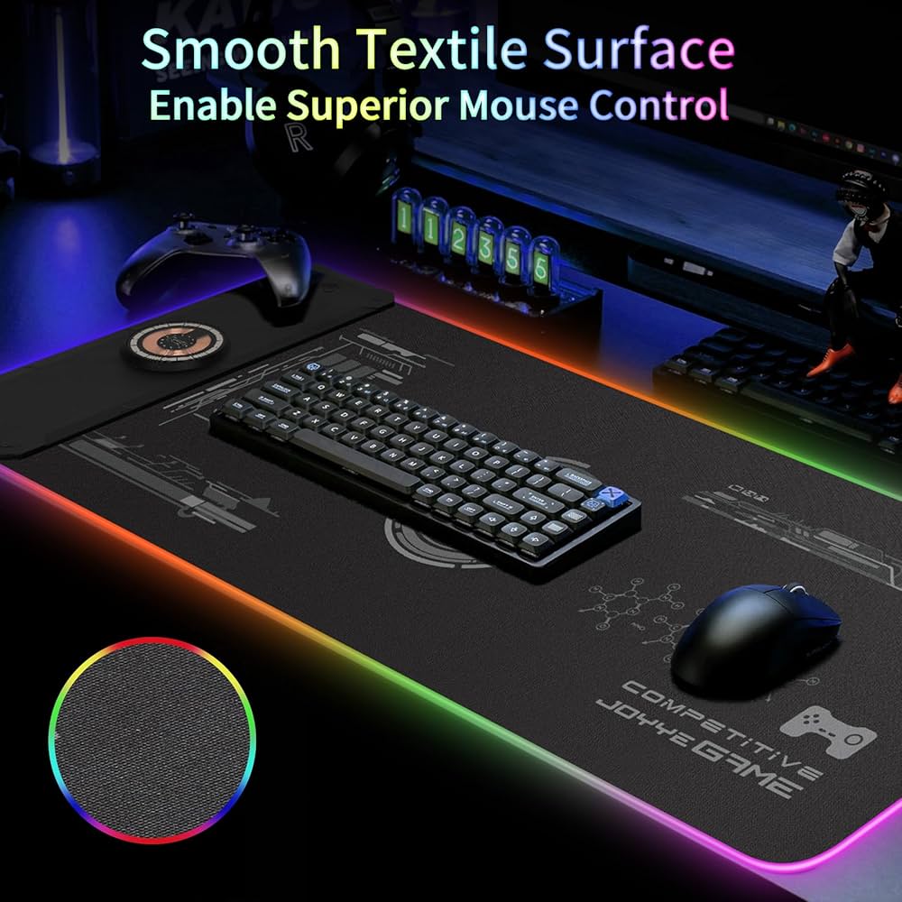 Large Gaming Mouse Pad with Magnetic Wireless Charger 15W Fast Charging, RGB Light LED Mousepad Desk Mat, Smooth Surface, Anti-Slip Rubber Base, Keyboard Pad for Gaming, MacBook, PC, Laptop – Black