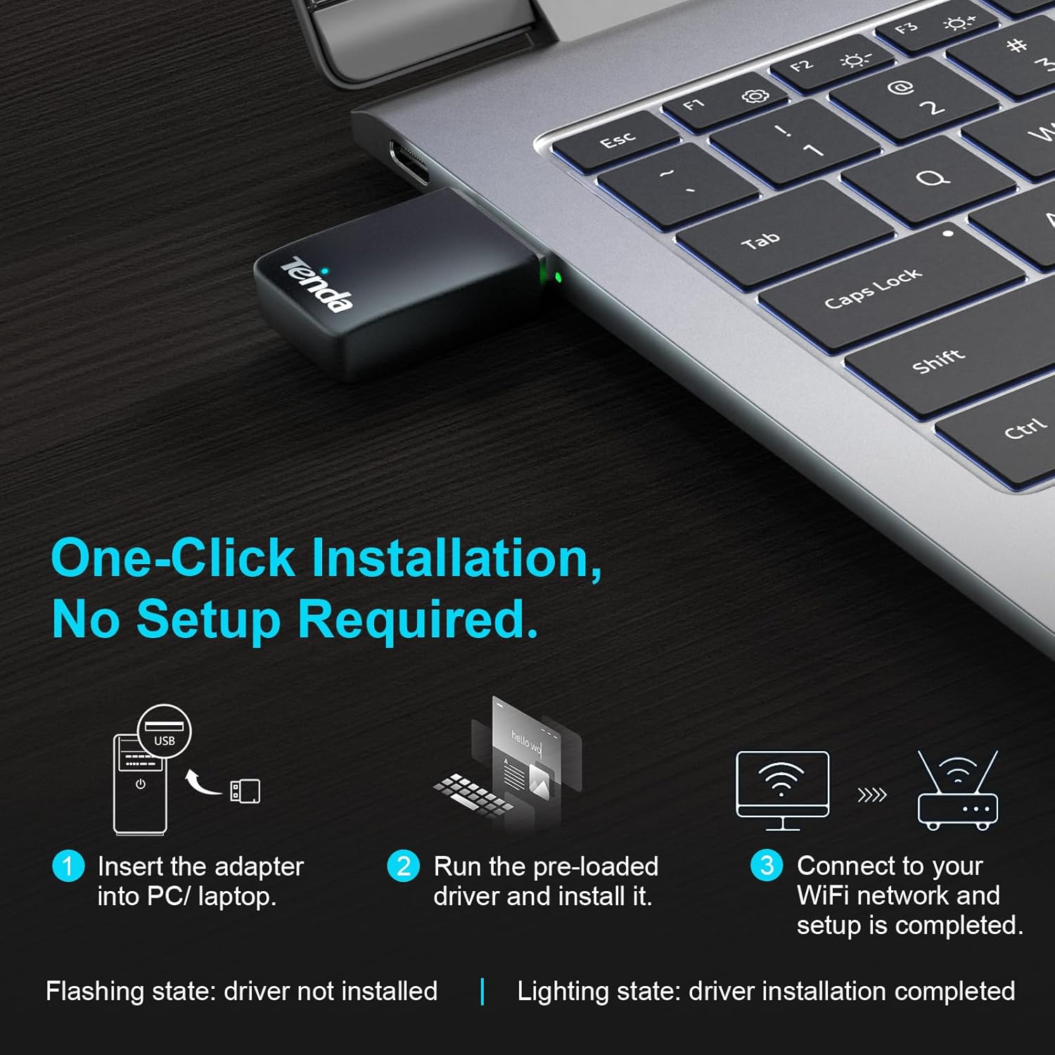 Tenda WiFi Adapter for Desktop PC, AX900 USB WiFi Adapter with Dual Band 600Mbps 5GHz/ 286Mbps 2.4GHz, Built-in Driver for Windows 11/10/7, USB WiFi Dongle(U11) (U11|WiFi 6|AX900)