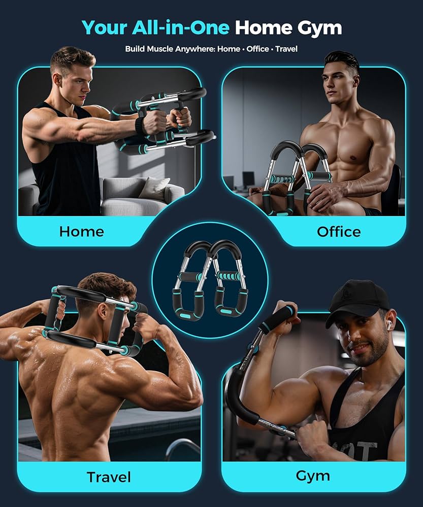 Twister Arm Trainer Chest Workout Equipment for Men & Women, Adjustable 5 Resistance (40-130 lbs) Home Gym Strength Trainer with Anti-Slip Handles & Carry Bag (Light Blue)