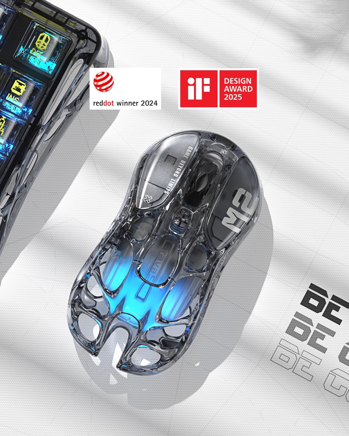 GravaStar Mercury M2 Wireless Gaming Mouse with 26,000 DPI, PAW3395DM Sensor -79g Lightweight Hollowed-Out Design -5 Programmable Buttons -5 Dynamic Lightsync RGB – Transparent Black