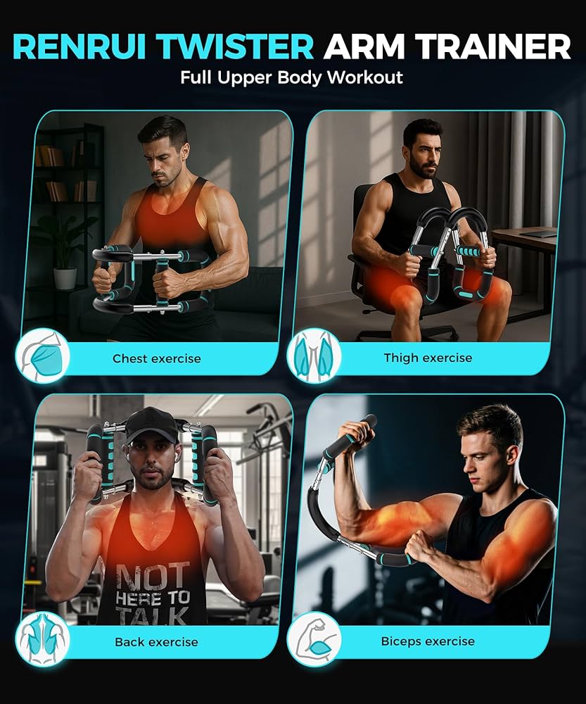 Twister Arm Trainer Chest Workout Equipment for Men & Women, Adjustable 5 Resistance (40-130 lbs) Home Gym Strength Trainer with Anti-Slip Handles & Carry Bag (Light Blue)