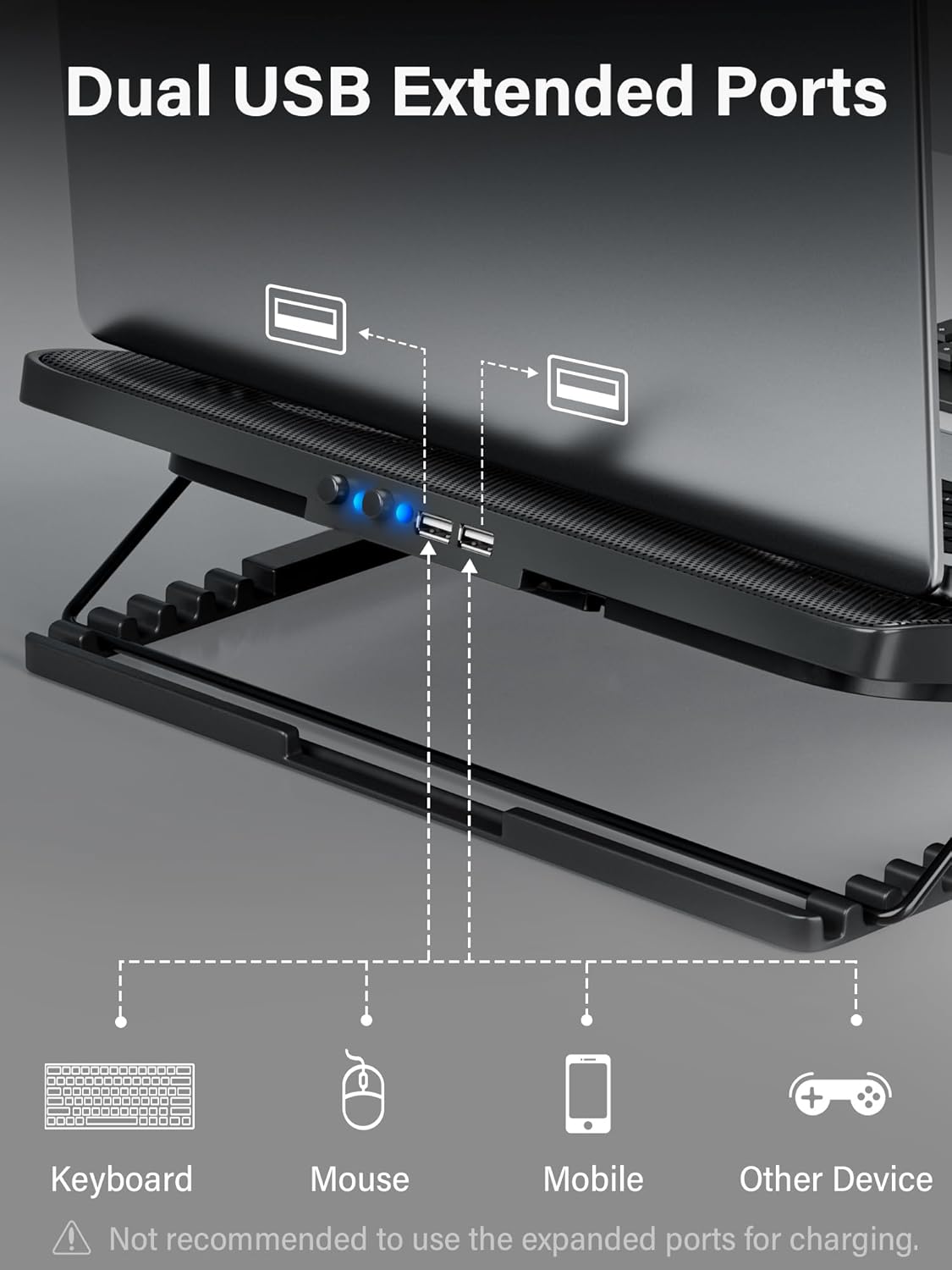 Kootek Laptop Cooling Pad, Laptop Cooler with 5 Quiet Fans for 12″-17″ Computer PC Notebook Gaming Laptop Fan, Height Adjustable Laptop Cooling Stand Laptop Accessories, Blue