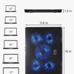 Kootek Laptop Cooling Pad, Laptop Cooler with 5 Quiet Fans for 12″-17″ Computer PC Notebook Gaming Laptop Fan, Height Adjustable Laptop Cooling Stand Laptop Accessories, Blue