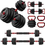 Adjustable Dumbbell Set, 20/30/45/70/90lbs Free Weight Set With Double Locknut, 5-in-1 Dumbbells Set Includes Barbell, Kettlebells, Push up Stand, Weight Plate, Fitness Exercise for Home Gym Suitable Men/Women