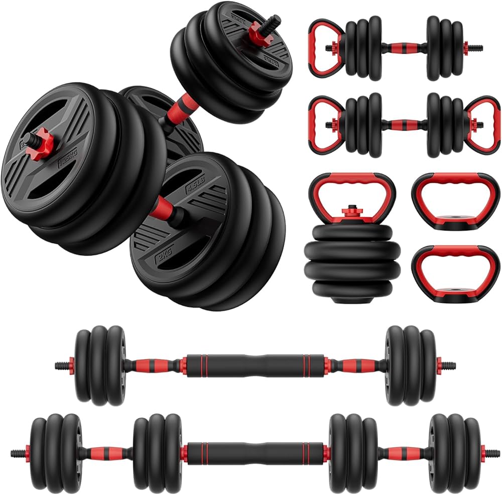 Adjustable Dumbbell Set, 20/30/45/70/90lbs Free Weight Set With Double Locknut, 5-in-1 Dumbbells Set Includes Barbell, Kettlebells, Push up Stand, Weight Plate, Fitness Exercise for Home Gym Suitable Men/Women