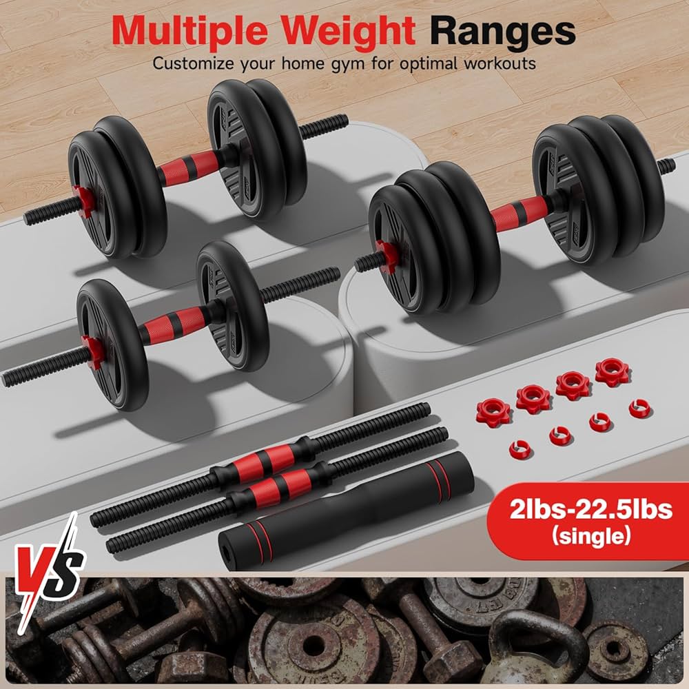 Adjustable Dumbbell Set, 20/30/45/70/90lbs Free Weight Set With Double Locknut, 5-in-1 Dumbbells Set Includes Barbell, Kettlebells, Push up Stand, Weight Plate, Fitness Exercise for Home Gym Suitable Men/Women