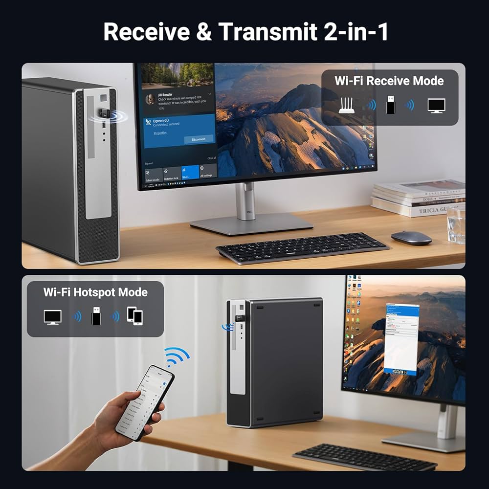 UGREEN WiFi Adapter for Desktop PC, AX900 USB WiFi 6 Adapter with 5GHz/2.4GHz Dual Band, Built-in Driver for Windows 10/11