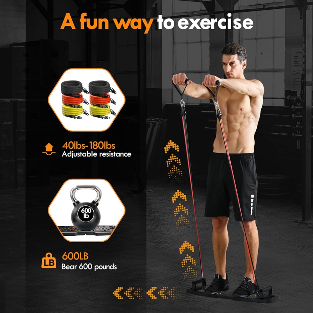 MQRW Push Up Board,Home Gym,Portable Exercise Equipment,Pilates Bar and 20 Fitness Accessories with Resistance Bands and Ab Roller Wheel,Full Body Workout at Home