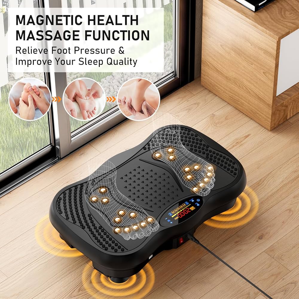 Vibration Plate Exercise Machine, 130 Levels Full Body Workout Vibrating Plate for Lymphatic Drainage Weight Loss, 450 Lbs Capacity Shake Platform with Resistance Bands Bluetooth for Women Men