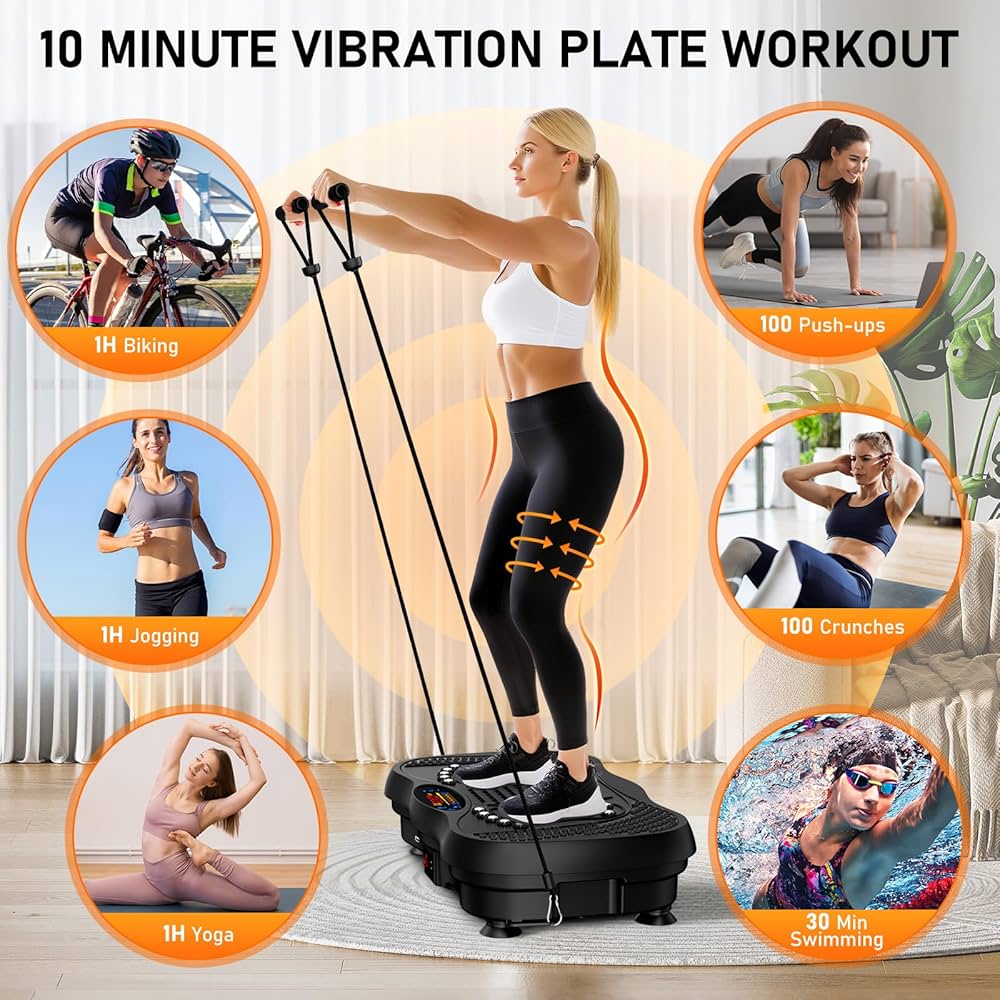 Vibration Plate Exercise Machine, 130 Levels Full Body Workout Vibrating Plate for Lymphatic Drainage Weight Loss, 450 Lbs Capacity Shake Platform with Resistance Bands Bluetooth for Women Men