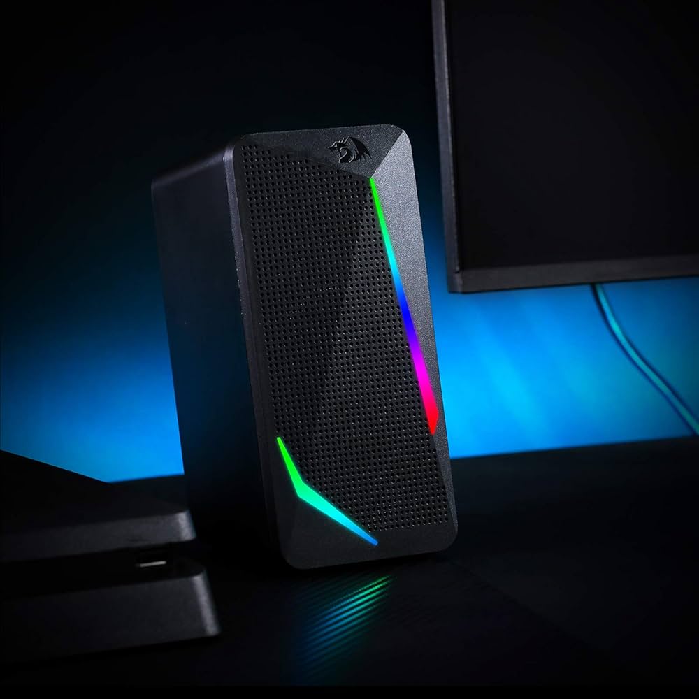 Redragon GS510 RGB Desktop Speakers, 2.0 Channel PC Computer Speaker with 4 Colorful LED Backlight Modes, Enhanced Bass and Easy-Access Volume Control, USB Powered w/ 3.5mm Cable