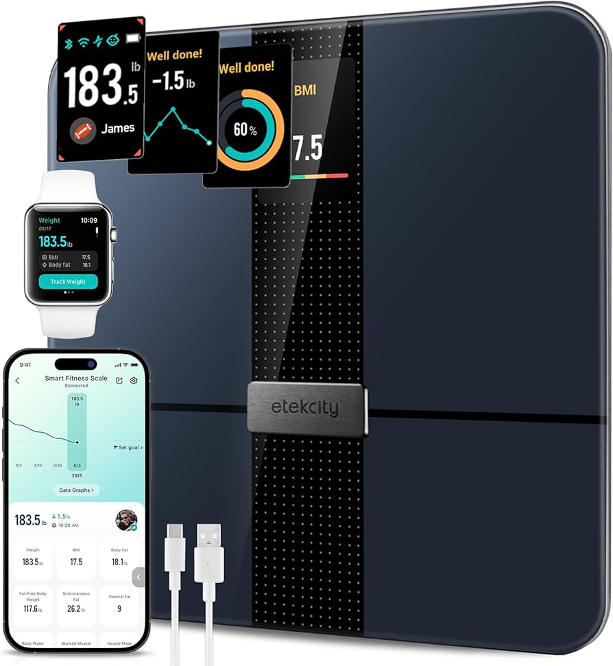 Etekcity FSA&HSA Eligible Smart Scale for Body Weight Fat, Digital Bathroom Weighing Machine for Accurate BMI Muscle Mass Composition, Home Use Apple Health Compatible Fitness Equipment