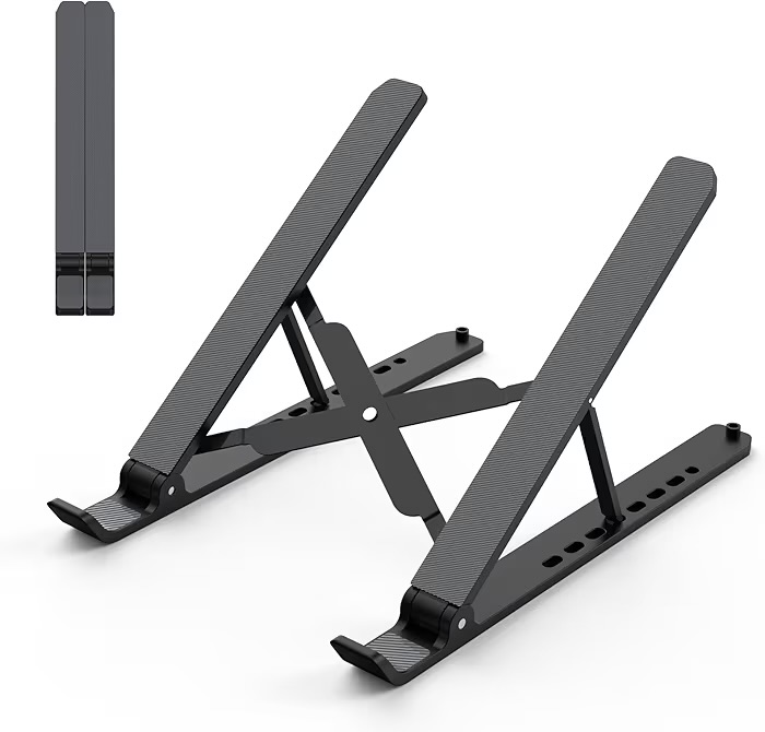 Laptop Stand for Desk, Adjustable Laptop Riser ABS+Silicone Foldable Portable Notebook Holder, Ventilated Cooling Notebook Mount Computer Stand for 10-15.6” Laptops,Tablets-Black