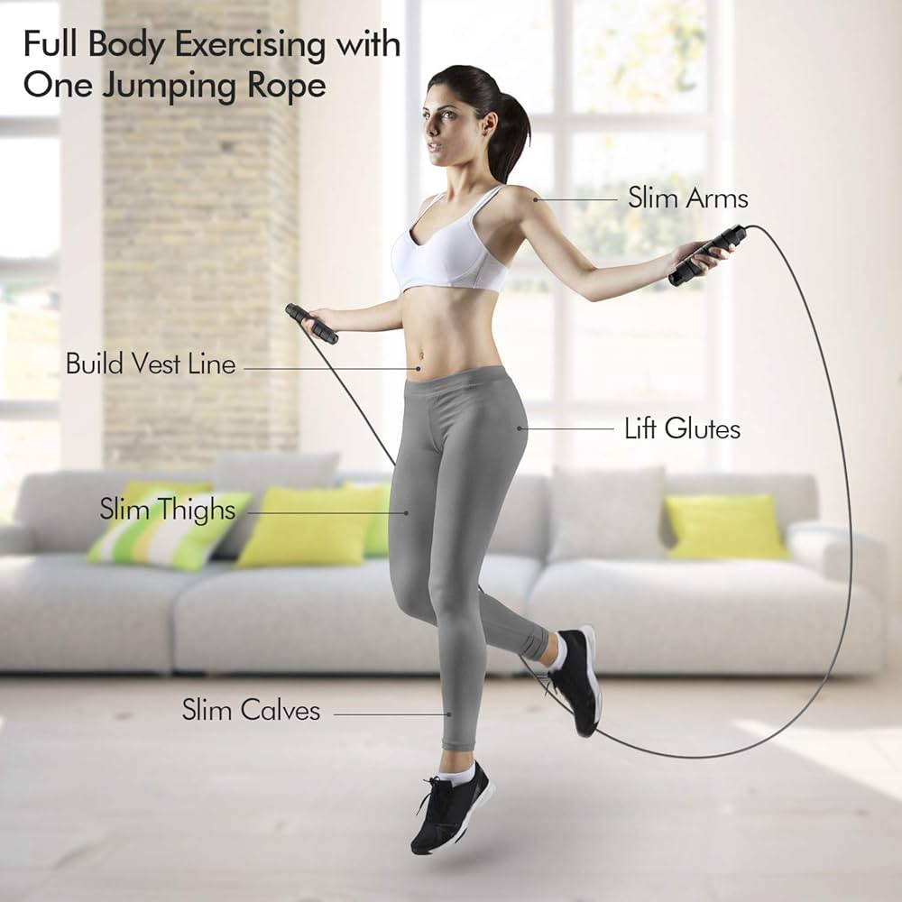 Jump Rope, Tangle-Free Rapid Speed Jumping Rope Cable with Ball Bearings for Women, Men, and Kids, Adjustable Steel Jump Rope with Foam Handles for Home Gym Exercise Fitness Workout Equipment & Slim Body