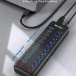 Powered USB Hub, Wenter 11-Port USB Splitter Hub (10 Faster Data Transfer Ports+ 1 Smart Charging Port) with Individual LED On/Off Switches, USB Hub 3.0 Powered with Power Adapter for Mac, PC