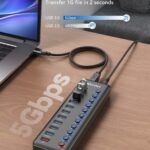 Powered USB Hub, Wenter 11-Port USB Splitter Hub (10 Faster Data Transfer Ports+ 1 Smart Charging Port) with Individual LED On/Off Switches, USB Hub 3.0 Powered with Power Adapter for Mac, PC