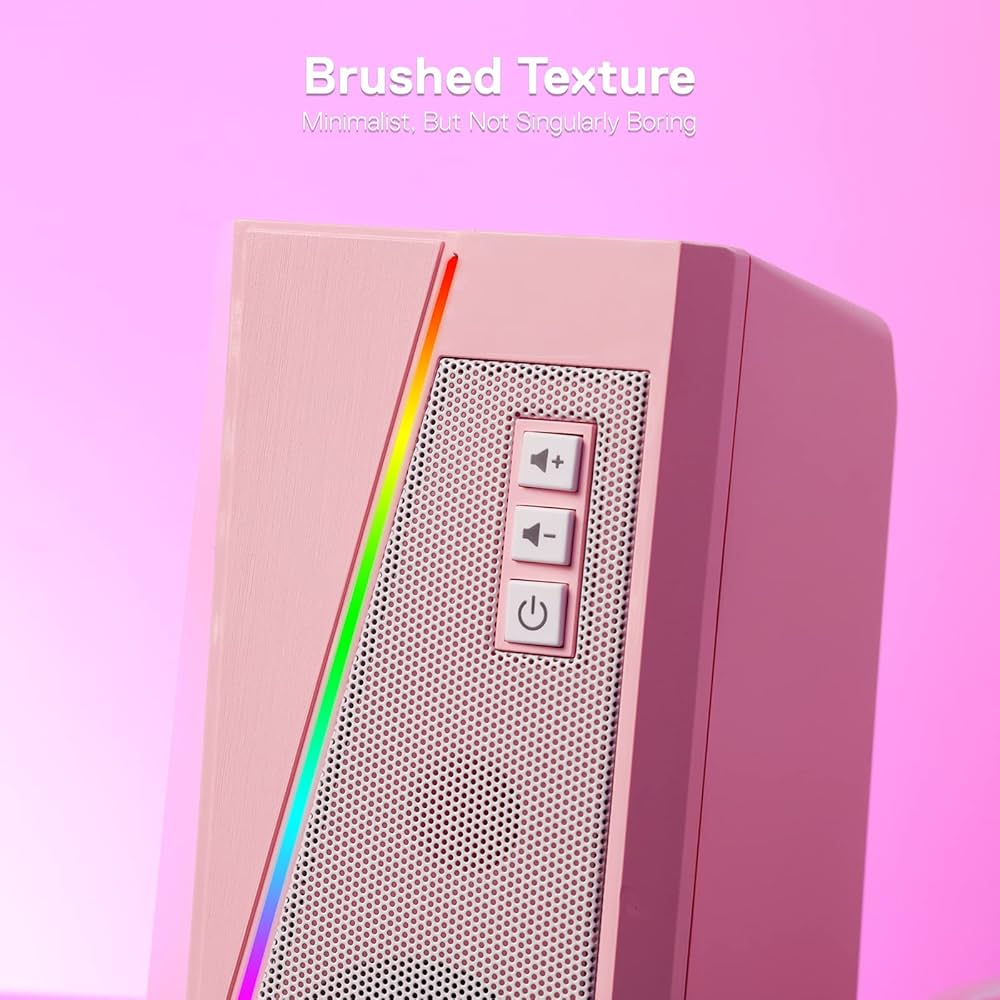 Redragon GS520 RGB Desktop Speakers, 2.0 Channel PC Computer Stereo Speaker with 6 Colorful LED Modes, Enhanced Sound and Easy-Access Volume Control, USB Powered w/ 3.5mm Cable, Pink