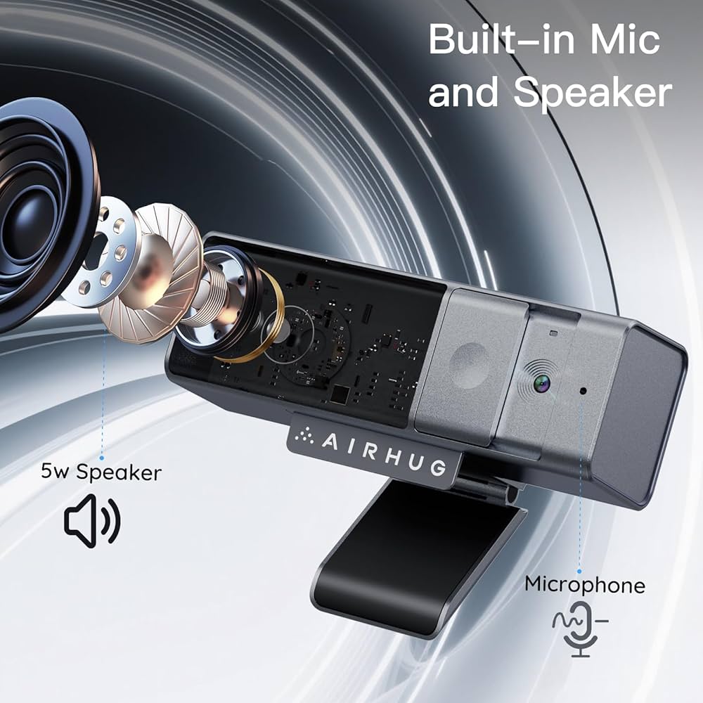 AIRHUG 3 in 1 1080P Webcam with Microphone & Speaker, USB Camera for Video Conferencing/Online Class/Gaming Live, Built-in Privacy Cover