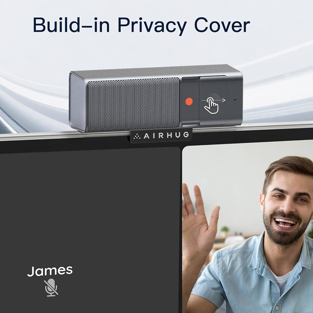 AIRHUG 3 in 1 1080P Webcam with Microphone & Speaker, USB Camera for Video Conferencing/Online Class/Gaming Live, Built-in Privacy Cover