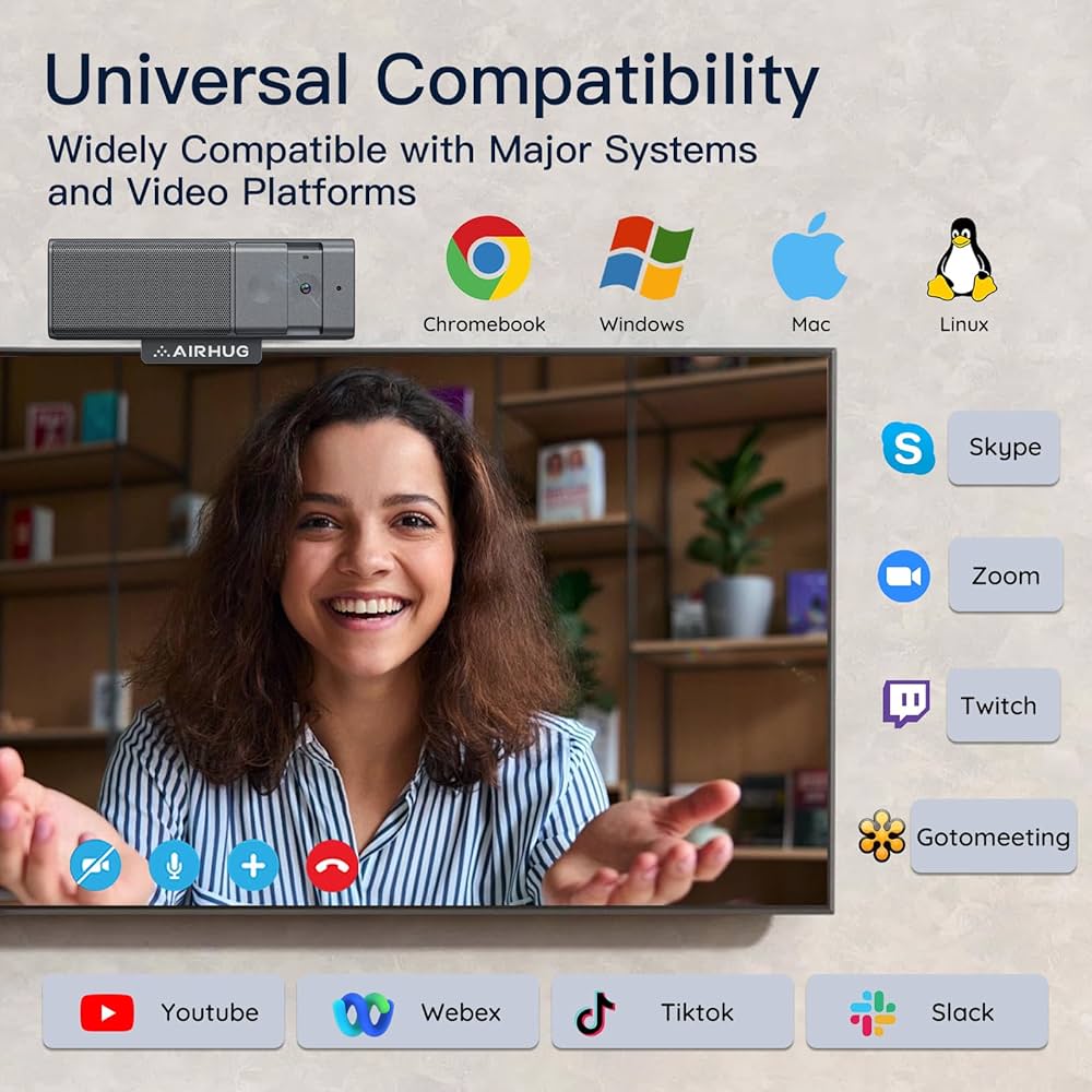 AIRHUG 3 in 1 1080P Webcam with Microphone & Speaker, USB Camera for Video Conferencing/Online Class/Gaming Live, Built-in Privacy Cover