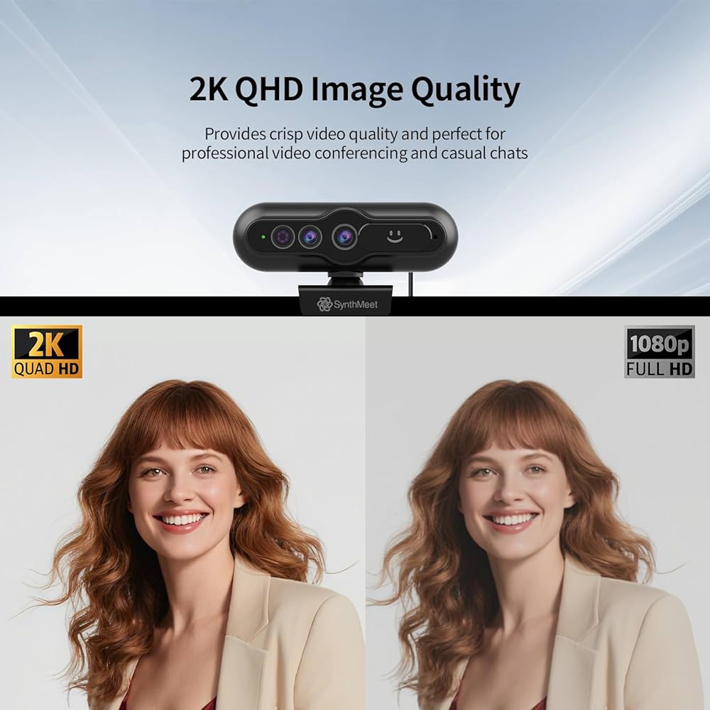 2K Windows Hello Webcam, Windows Hello Facial Recognition, 2K Camera Auto Light Correction, USB Webcam with Microphone, Wide Field of View, Privacy Cover, Works with Microsoft Teams, Zoom, Google Meet