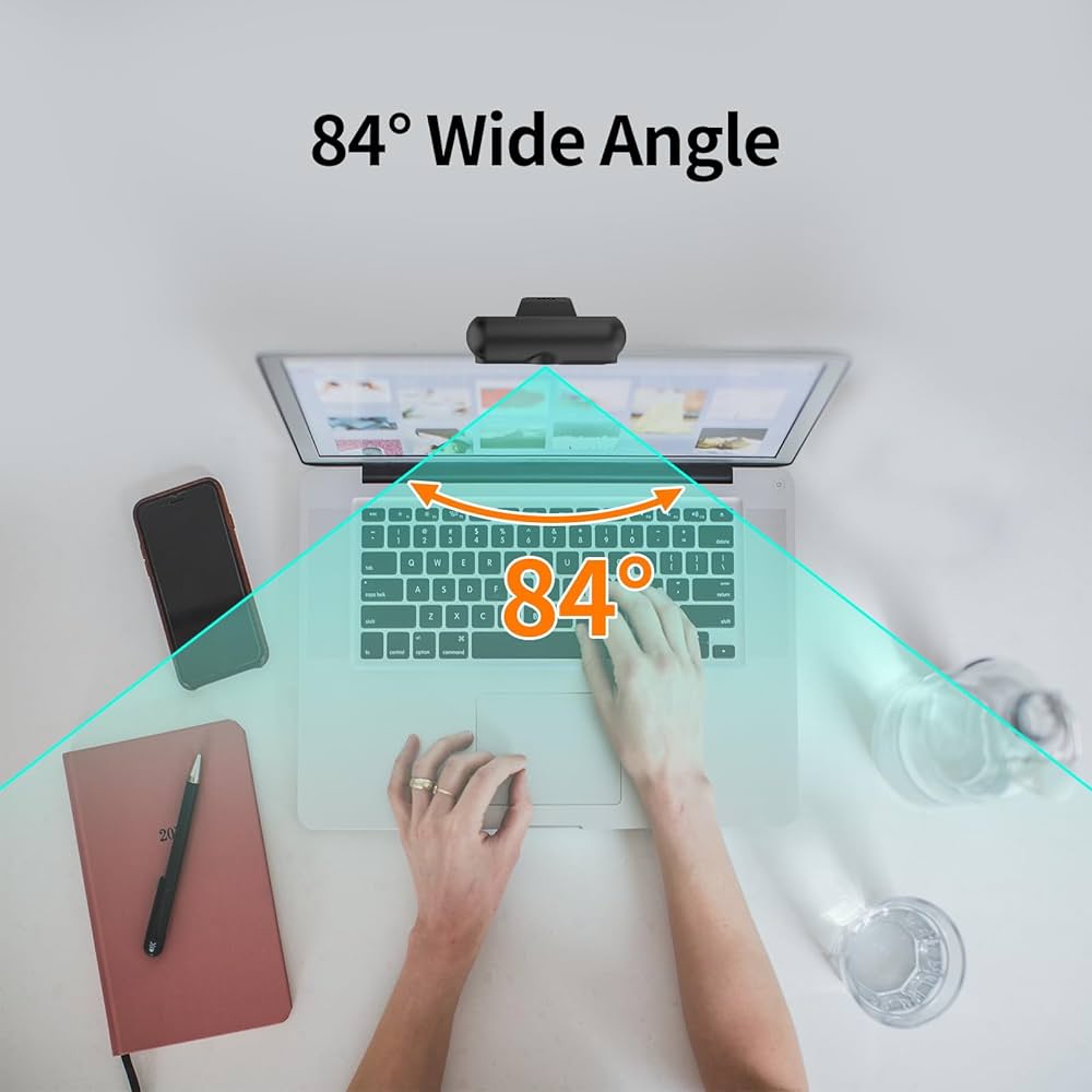 2K Windows Hello Webcam, Windows Hello Facial Recognition, 2K Camera Auto Light Correction, USB Webcam with Microphone, Wide Field of View, Privacy Cover, Works with Microsoft Teams, Zoom, Google Meet