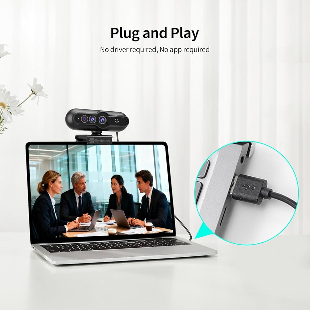 2K Windows Hello Webcam, Windows Hello Facial Recognition, 2K Camera Auto Light Correction, USB Webcam with Microphone, Wide Field of View, Privacy Cover, Works with Microsoft Teams, Zoom, Google Meet