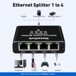 Ethernet Splitter 1 to 4 Network Cable Splitter 1000Mbps High Speed RJ45 Internet Splitter Adapter with USB Power Cable for Cat 5/5e/6/7/8 Cable