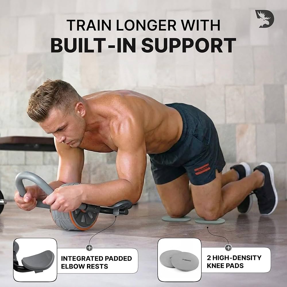 DMoose Fitness Ab Roller Wheel with Elbow Support & 2 Knee Pads – Abdominal Exercise Trainer for Core Strength Training – Ultimate Abs Workout Equipment for Home and Gym – Ab Machine for Men & Women