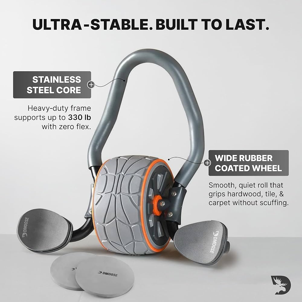 DMoose Fitness Ab Roller Wheel with Elbow Support & 2 Knee Pads – Abdominal Exercise Trainer for Core Strength Training – Ultimate Abs Workout Equipment for Home and Gym – Ab Machine for Men & Women