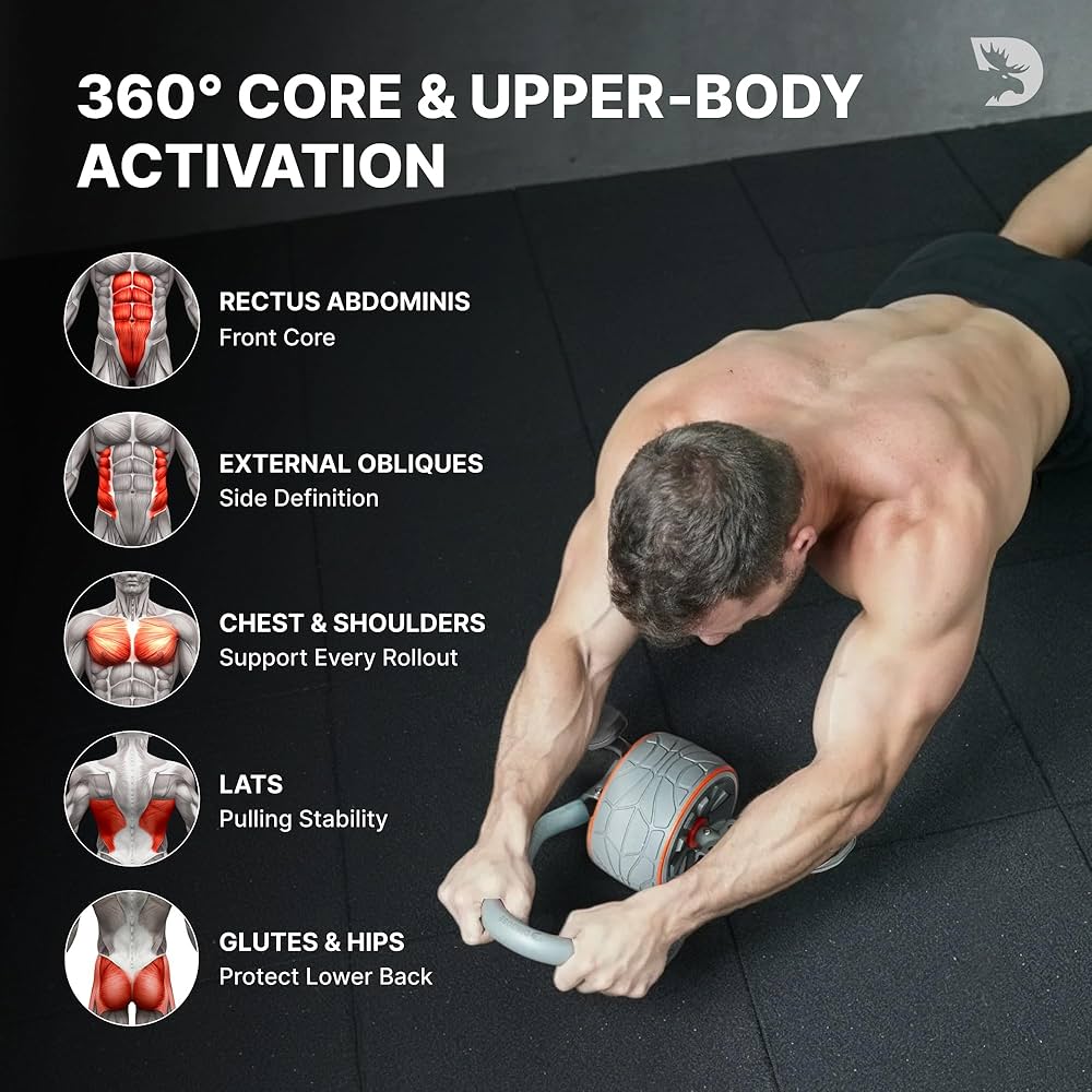 DMoose Fitness Ab Roller Wheel with Elbow Support & 2 Knee Pads – Abdominal Exercise Trainer for Core Strength Training – Ultimate Abs Workout Equipment for Home and Gym – Ab Machine for Men & Women