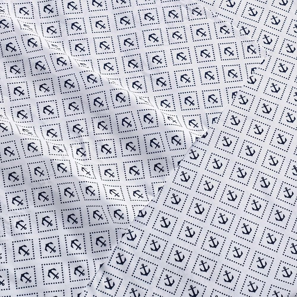 Nautica – Twin XL Size Sheet Set, Crisp & Cool Bedding with a Light and Breathable Feel, 3 Piece Bed Sheets with Deep Pocket Fitted Sheet & Matching Pillowcase (Diamond Anchor Blue)