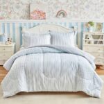 Joyreap 3pcs Cotton Comforter Set Queen, Light Blue Stripes Stylish Design, Soft Cozy Lightweight Bedding Comforter Set for All Seasons- 88×88 inches