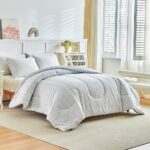 Joyreap 3pcs Cotton Comforter Set Queen, Light Blue Stripes Stylish Design, Soft Cozy Lightweight Bedding Comforter Set for All Seasons- 88×88 inches