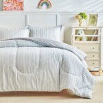 Joyreap 3pcs Cotton Comforter Set Queen, Light Blue Stripes Stylish Design, Soft Cozy Lightweight Bedding Comforter Set for All Seasons- 88×88 inches