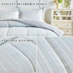 Joyreap 3pcs Cotton Comforter Set Queen, Light Blue Stripes Stylish Design, Soft Cozy Lightweight Bedding Comforter Set for All Seasons- 88×88 inches