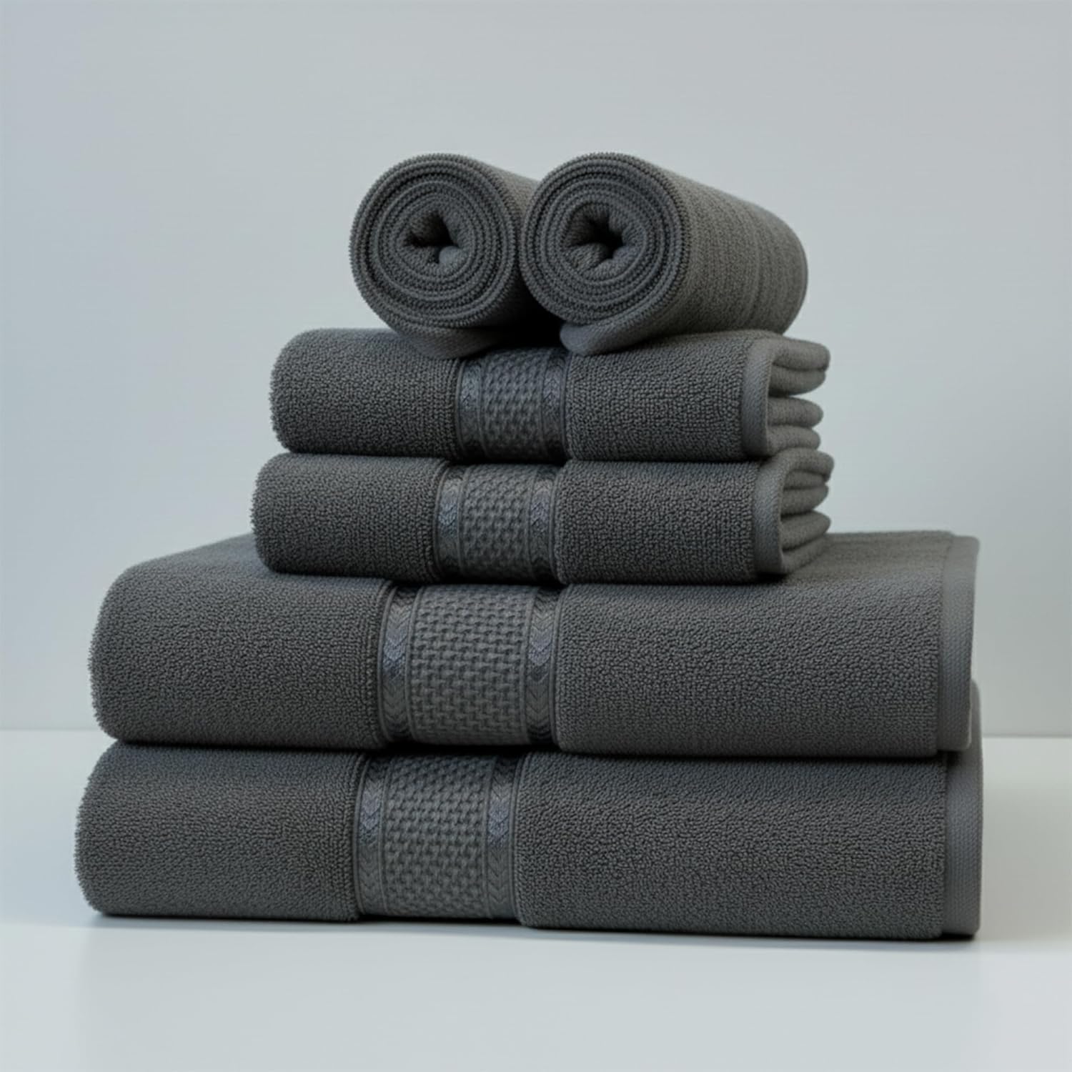 6-Piece Luxury Towel Set – 100% Cotton, 600 GSM – Ultra-Soft, Highly Absorbent & Quick Dry – 2 Bath Towels, 2 Hand Towels, 2 Washcloths – Dark Grey