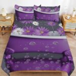Purple Bathtub and Daisy Comforter Set, Soft Bedding Set with 1 Comforter Cover & 2 Pillowcases, Breathable 3 Piece Bedding Sets for Home, Hotel, Gift, 86″x70″