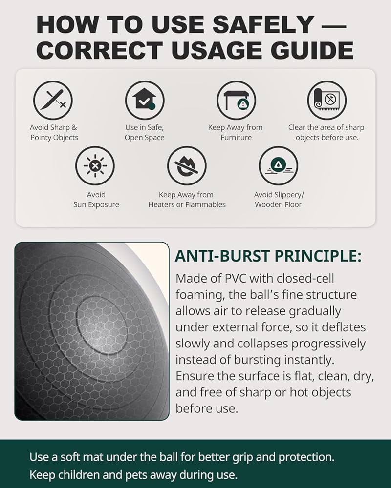 Trideer Exercise Ball for Yoga, Pilates & Fitness – Stability Ball Equipment for Home Gym & Office Chair, Core & Balance Training Accessories, Physical Therapy Equipment, Quick Pump Included, 5 Sizes