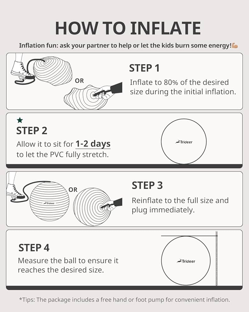 Trideer Exercise Ball for Yoga, Pilates & Fitness – Stability Ball Equipment for Home Gym & Office Chair, Core & Balance Training Accessories, Physical Therapy Equipment, Quick Pump Included, 5 Sizes