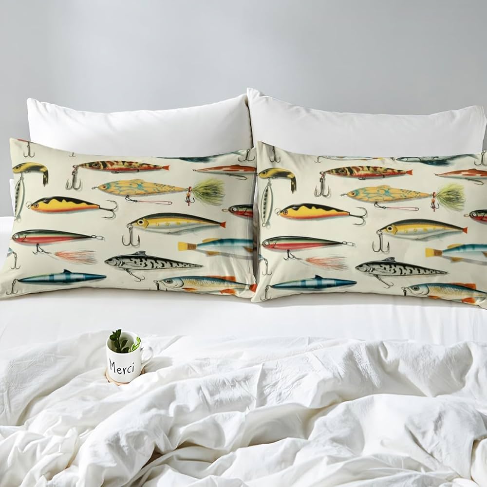 Erosebridal Big Bass Pike Fish Full Comforter Set, Hunting and Fishing Bedding Set Fishing Comforter for Kids Boys Teens Men Rustic Cabin Lake House Decor, Sea Animal Quilt, 2 Pillowcases