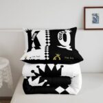 Erosebridal Lovers Black White Gold His Her Couple Bedding Set Queen Size, Romantic King and Queen Crown Comforter Valentine’s Day Wedding Gifts Comforter Set, Love Heart Arrow Duvet Insert