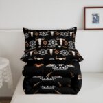 Erosebridal Bull Skull Bedding Set Boho Southwestern Comforter Set Twin,Kids Teens Adults Bohemian Geometric Western Quilt Southwest Aztec Decor,American Farmhouse Down Comforter,Black Brown