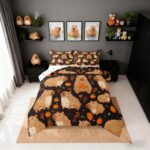 Erosebridal Cute Capybara Bedding Set Full Size for Capybara Lovers, Kawaii Animal Comforter Set for Kids Boys Girls Adults Bedroom, Persimmon Down Comforter, Cartoon Fruit Quilt, Black