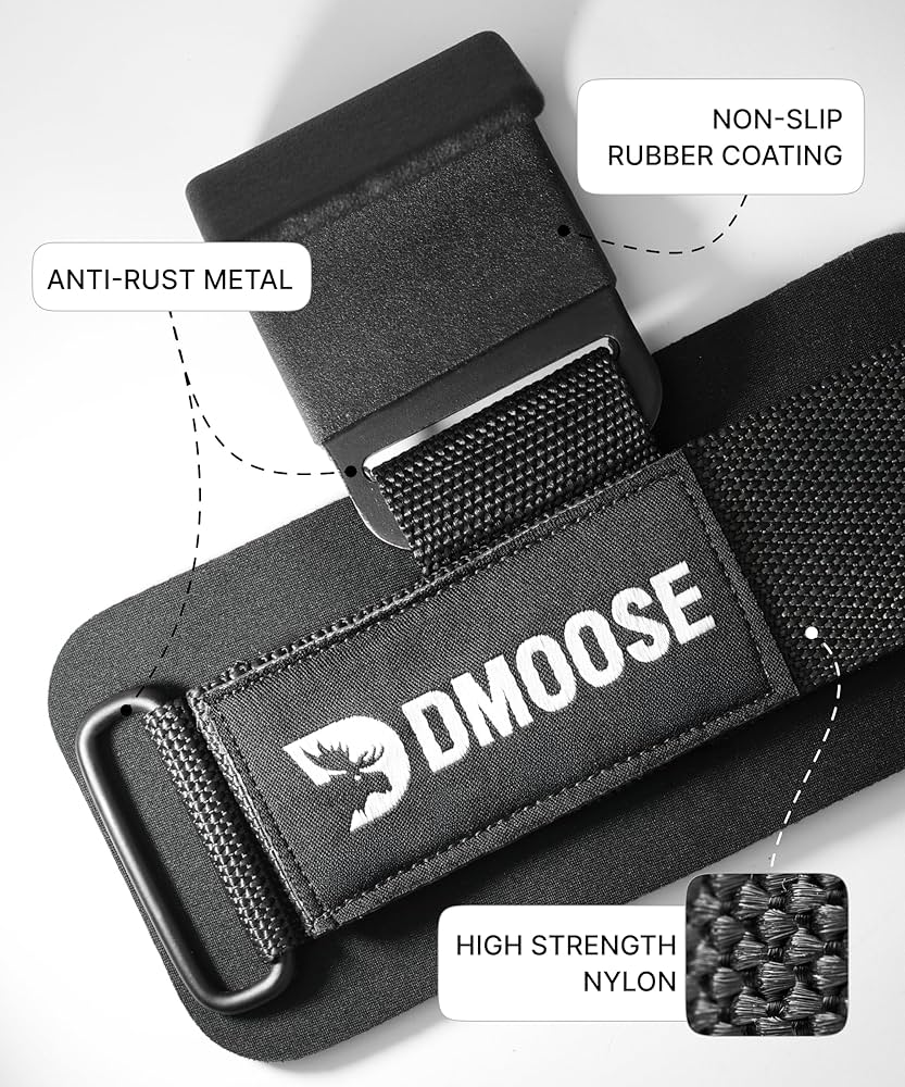 DMoose Fitness Weight Lifting Hooks (Pair) for Deadlifts, Pull Ups, Rows & Shrugs – Anti-Rip Nylon Strap Hand Grips with Thick Wrist Padding – Heavy Duty Wrist Straps for Weightlifting & Gym Workouts