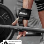DMoose Fitness Weight Lifting Hooks (Pair) for Deadlifts, Pull Ups, Rows & Shrugs – Anti-Rip Nylon Strap Hand Grips with Thick Wrist Padding – Heavy Duty Wrist Straps for Weightlifting & Gym Workouts